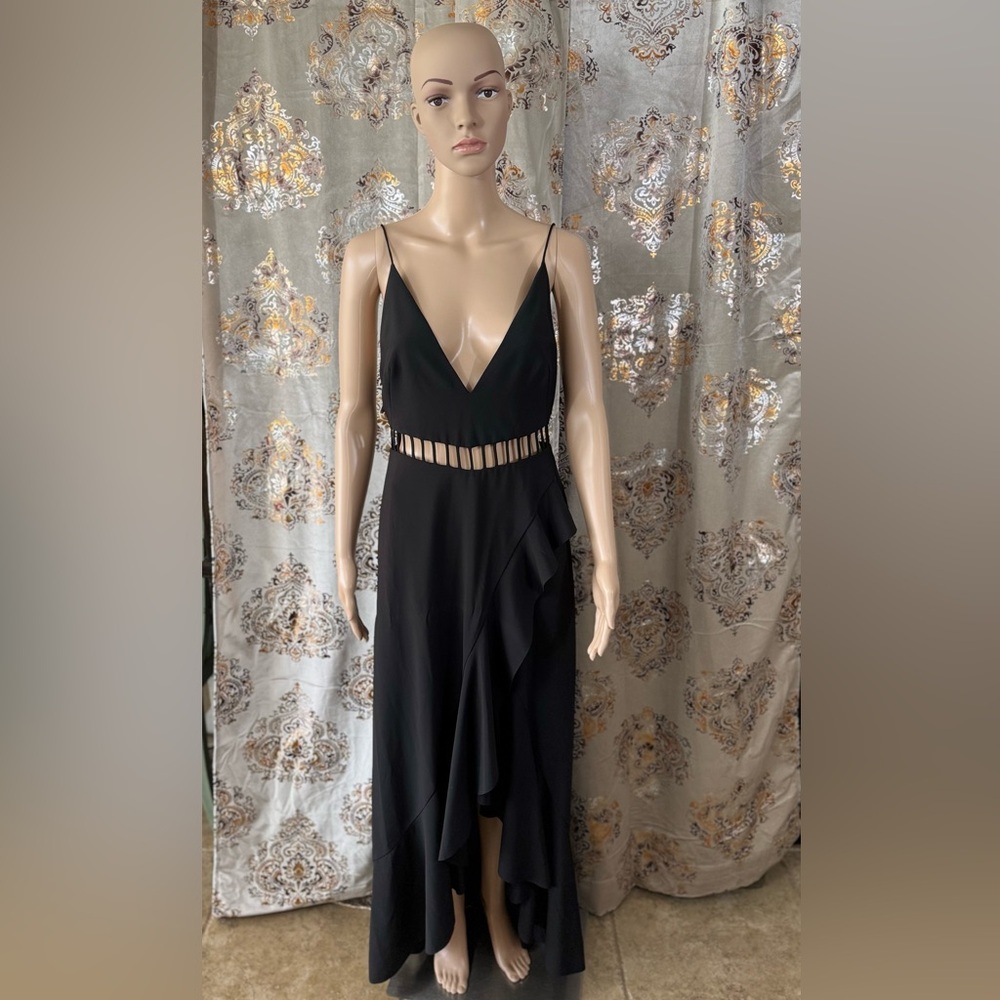Free People Jet Stream Maxi Ruffle Dress Black Sz 6 NWT